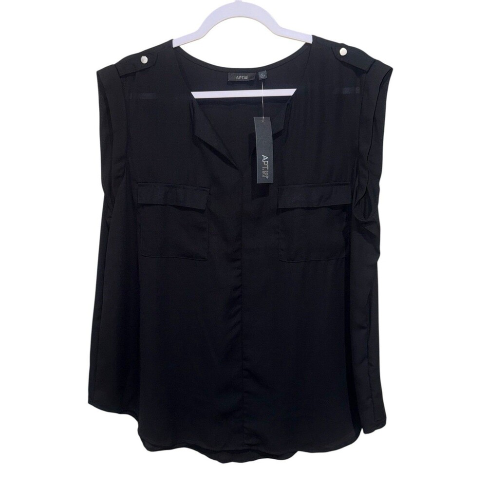 NWT Apt. 9 Black Chiffon Short Sleeve Popover Blouse Semi Sheer Size XL NEW $30